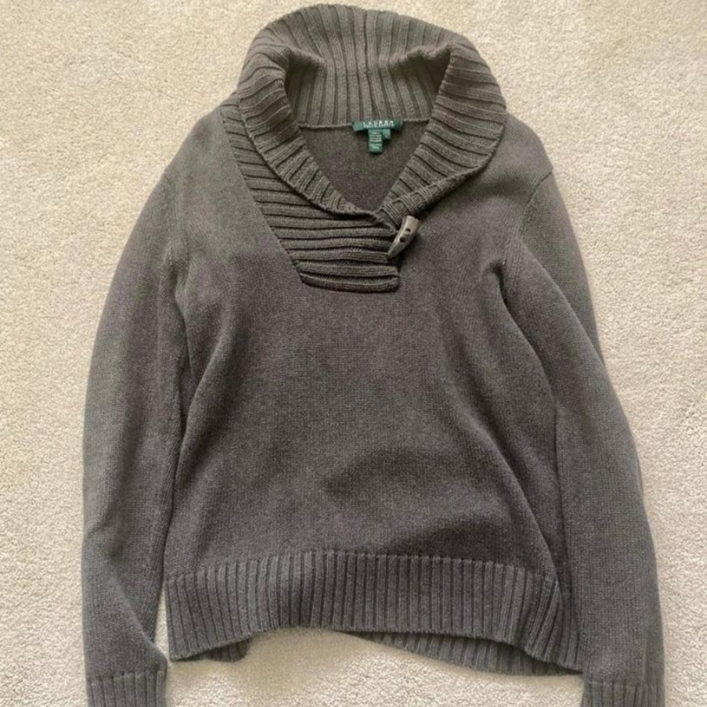 Grey/green Ralph Lauren thick sweater with collar